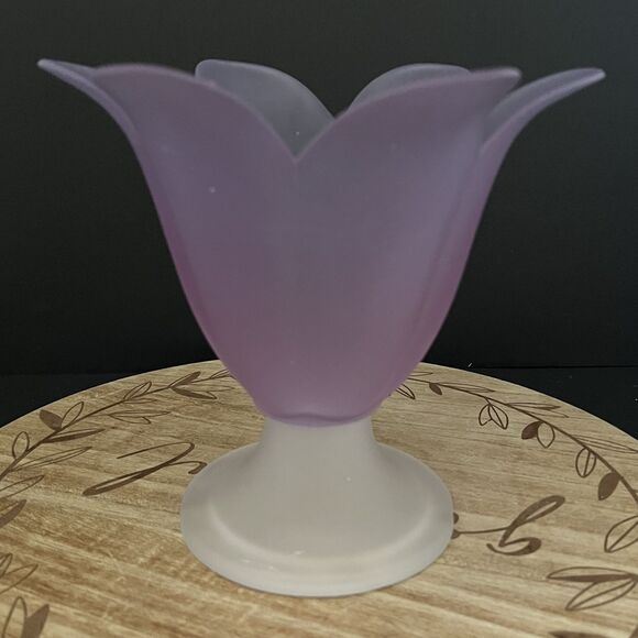 Partylite Purple Lilac Frosted Glass Tulip Large Candle Holder Vase - Picture 4 of 10